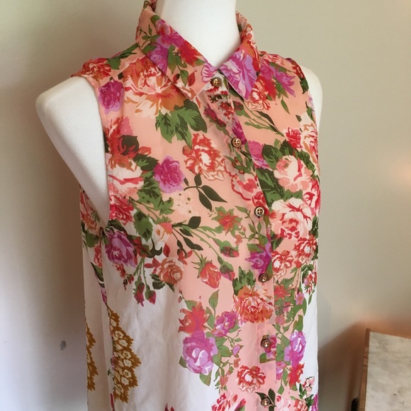 🎉 Cato Floral High Low Sheer Tank Top - Picture 2 of 7
